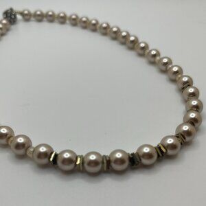 Champagne color Pearl Beaded Necklace 17" long - HANDMADE - Vintage inspired